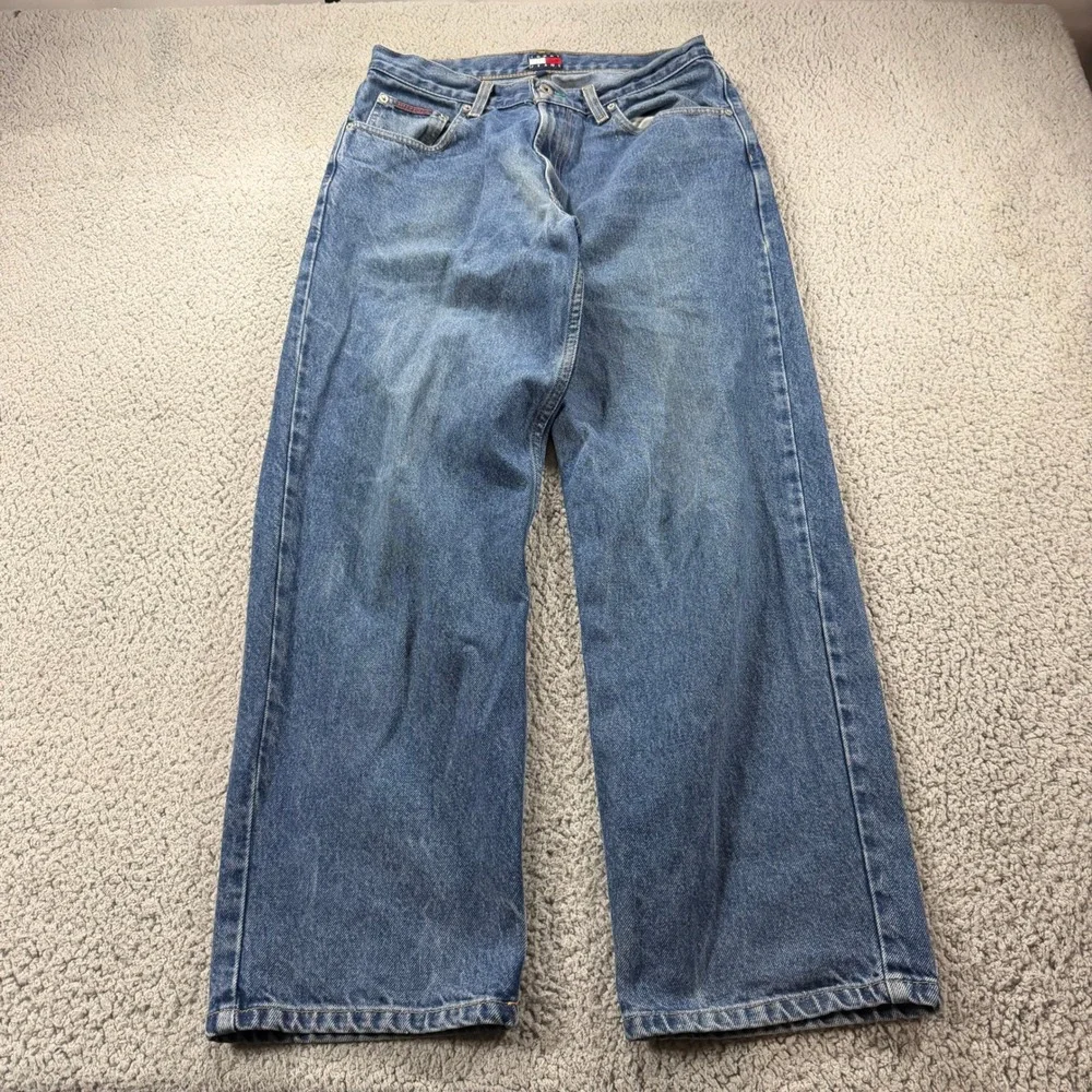 Vintage Tommy Hilfiger Jeans Mens 32x30 Blue Denim Wide Leg Baggy 90s Y2K THJ